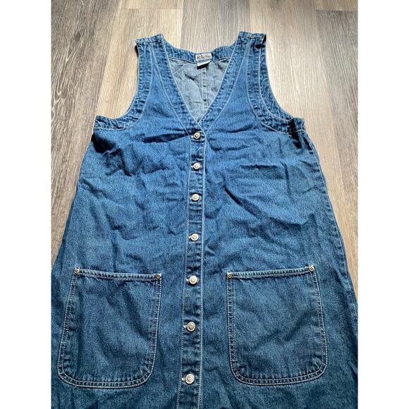 Vintage 90s Denim Button‎ Sleeveless Jumper Mini Dress Medium Granola Fisherman - Picture 3 of 5